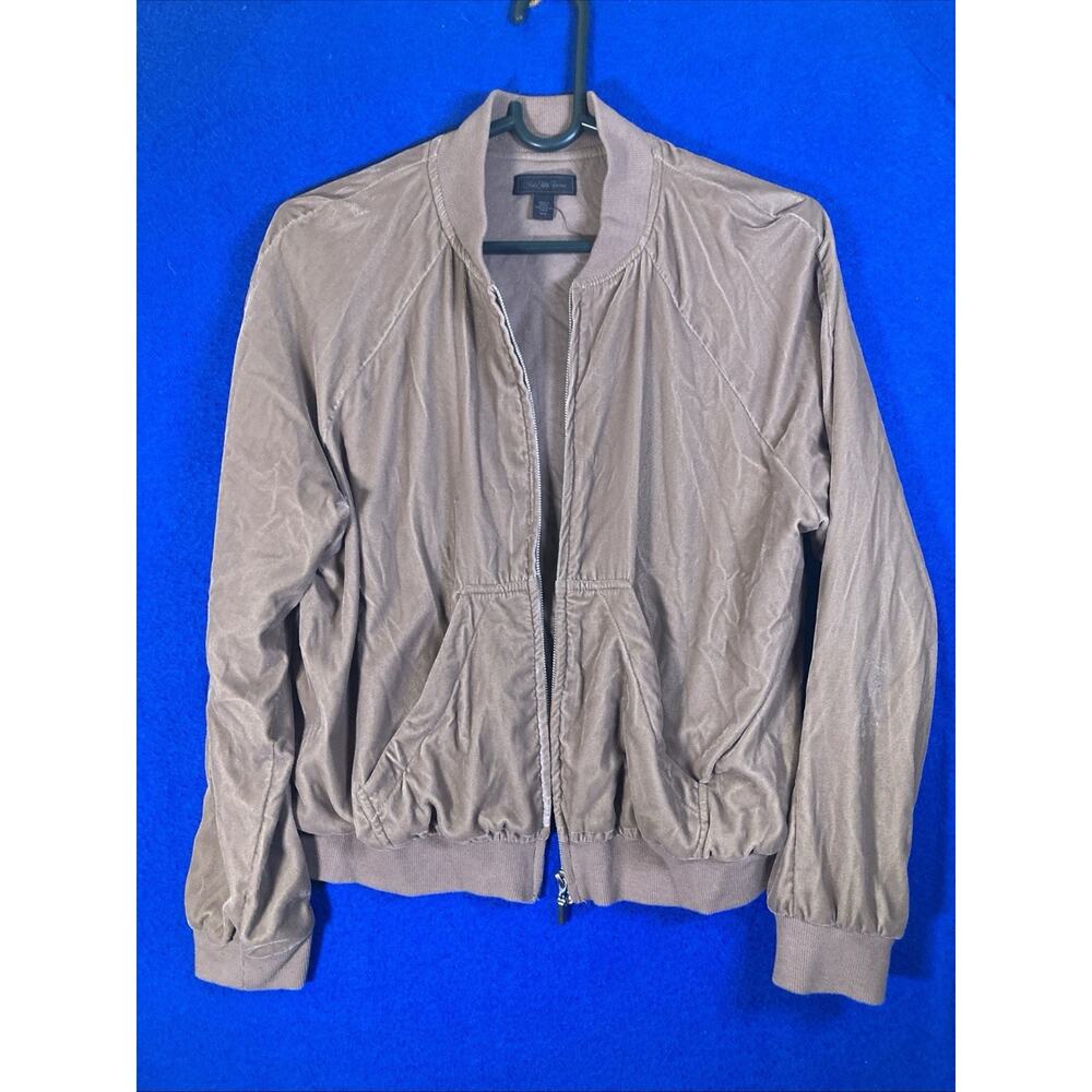 Saks Fifth Avenue Velour Bomber Jacket Womens Medium Brown Super Soft Zip Up - Picture 15 of 15